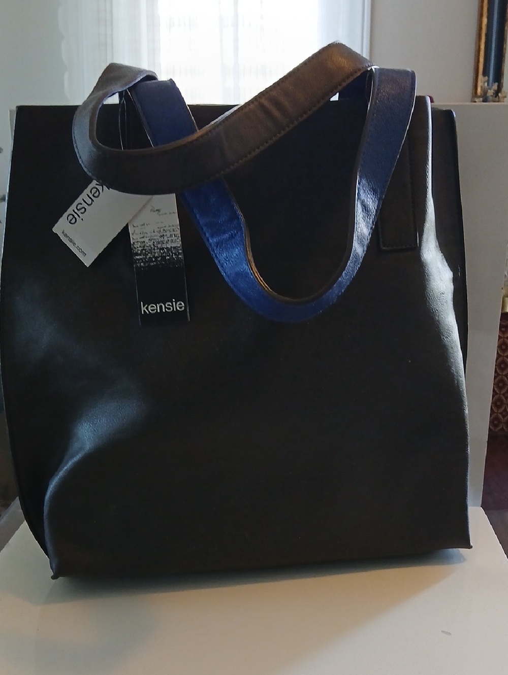 Kensie Dark Gray Tote with Dark Gray/Blue Handles. NWT